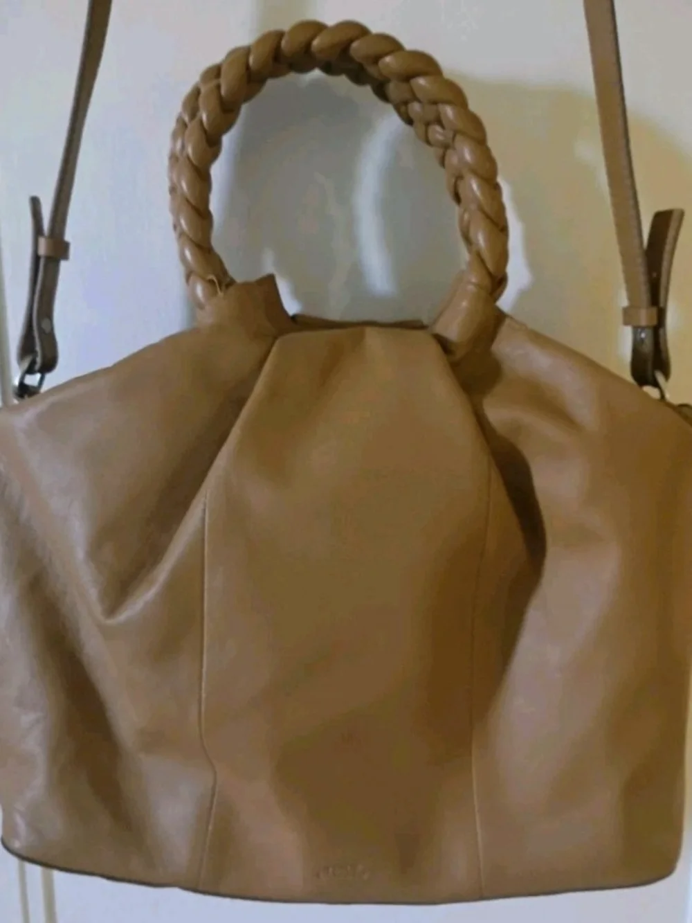 Vince Camuto Tan Braided-Handle Shoulder Tote